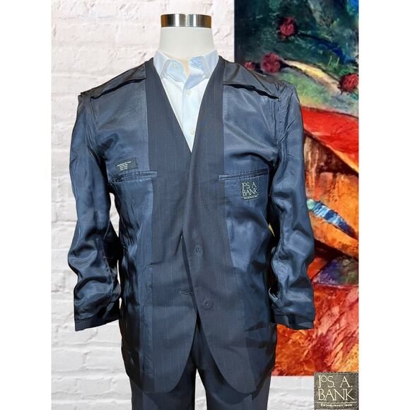 Jos A Bank 41R 32W Navy Blue Pinstripe 2 Piece Suit Jacket Pants Set - Picture 7 of 16